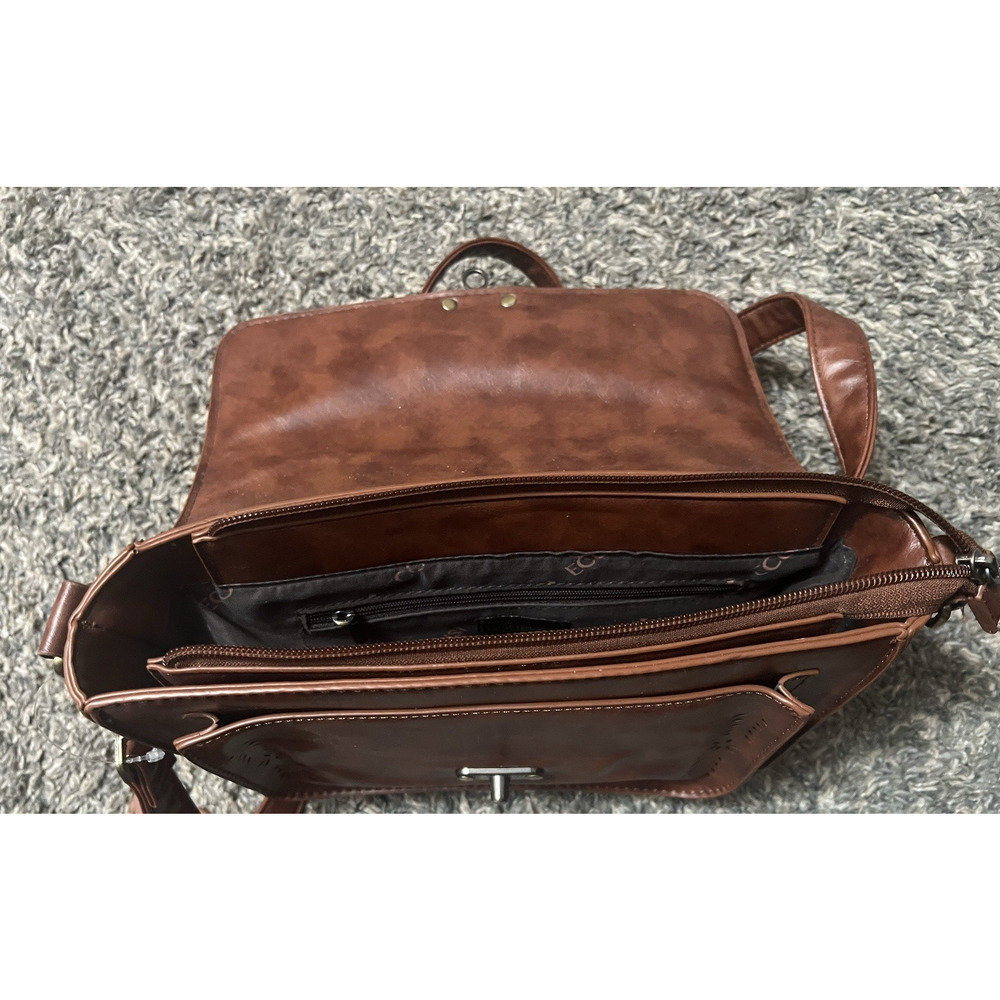 Ecosusi Vintage Brown Leather Crossbody Satchel Bag Floral Tooled Boho Purse - Picture 3 of 6